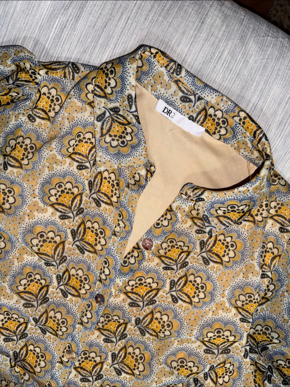 Nordstrom Daniel Rainn DR2 Mustard and Gray Floral Button-Front Maxi Dress - Picture 5 of 12